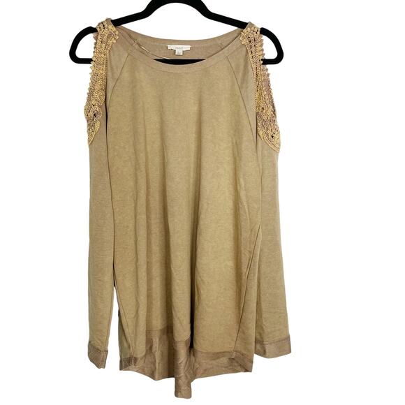 New ODDY Large L Brown Acid Wash Crochet Cold Shoulder Long Sleeve Sweatshirt - Picture 1 of 12